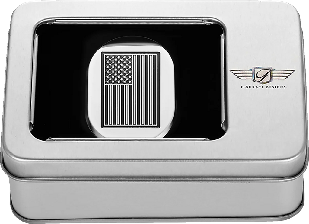 Figurati Designs Antenna Cover - Right Rear Fender - Contrast Cut American Flag - Chrome - Back View