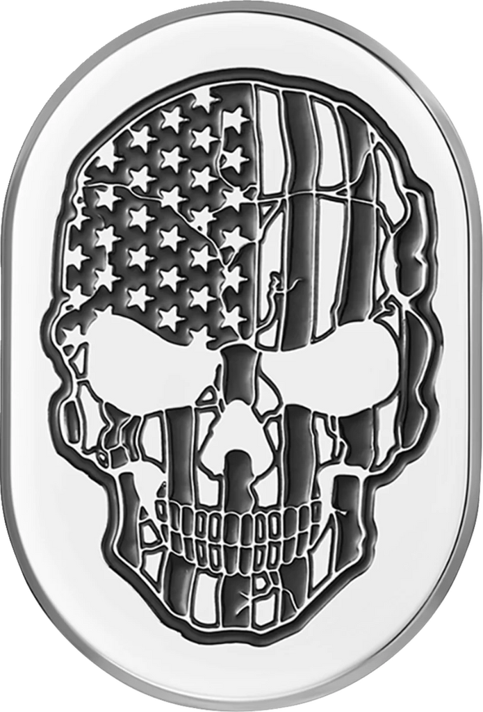 Figurati Designs Antenna Cover - Right Rear Fender - Contrast Cut American Flag Skull - Chrome - Main Product View