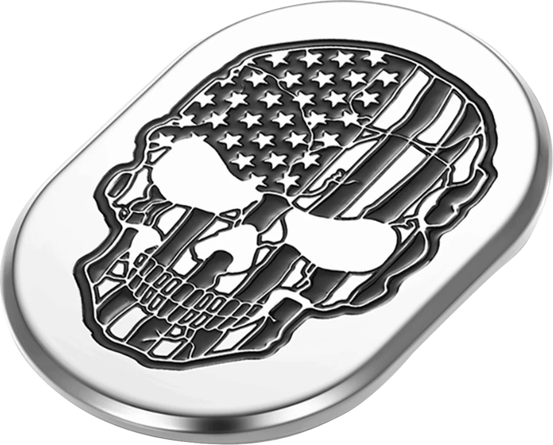 Figurati Designs Antenna Cover - Right Rear Fender - Contrast Cut American Flag Skull - Chrome - Side View