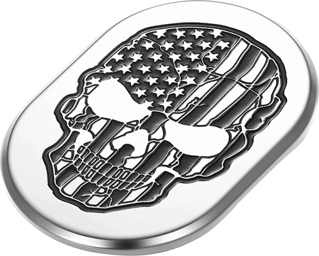 Figurati Designs Antenna Cover - Right Rear Fender - Contrast Cut American Flag Skull - Chrome - Side View