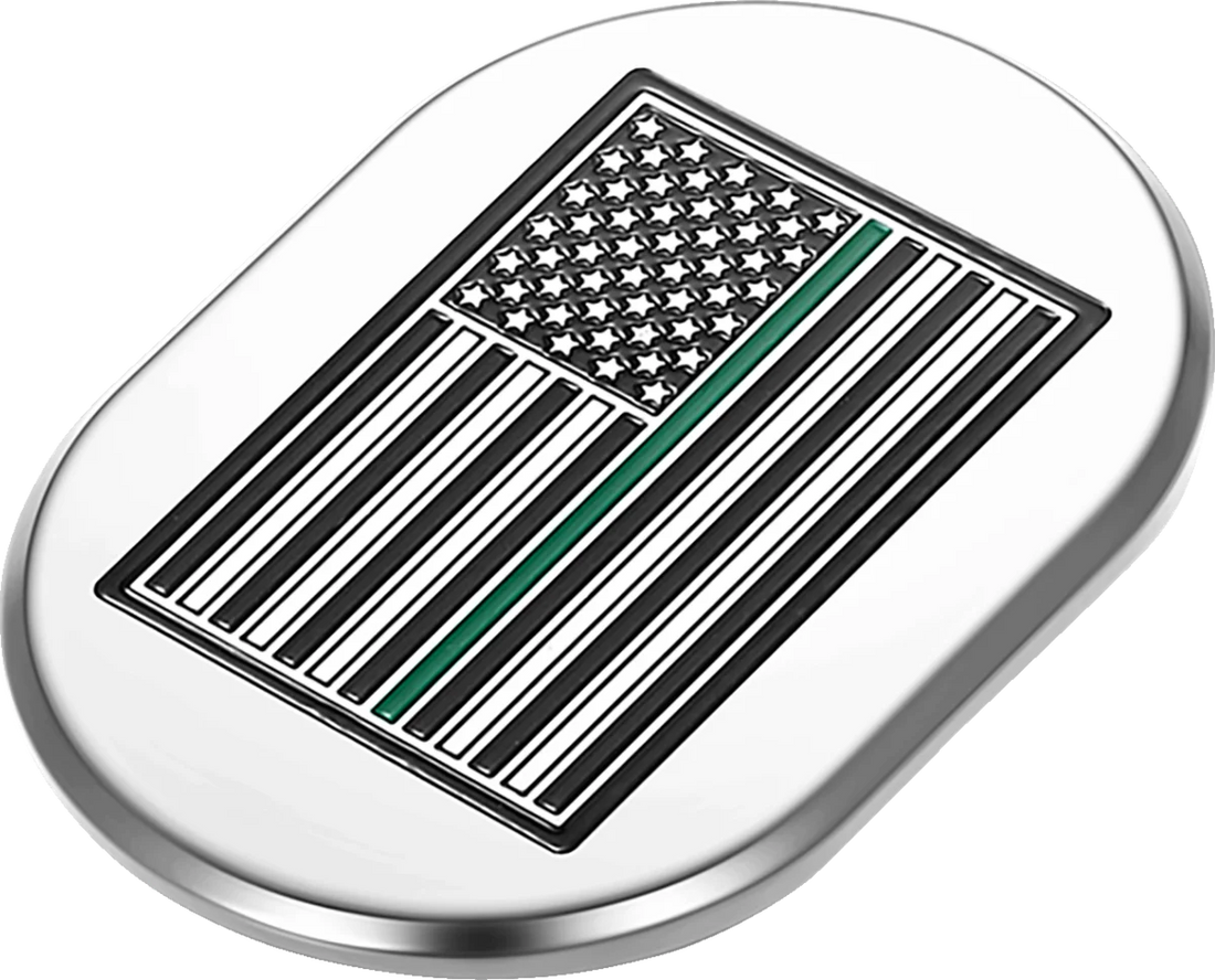 Figurati Designs Antenna Cover - Right Rear Fender - Green Line American Flag - Chrome - Side View