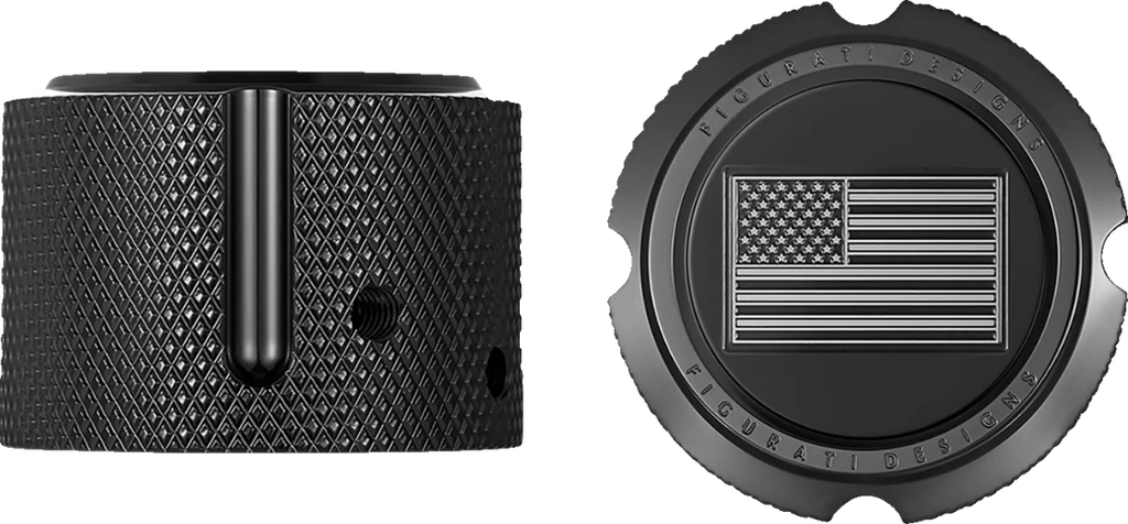 Figurati Designs Axle Nut Cover - Front - Stainless Steel - American Flag - Contrast Cut - Reversed - Black - Side View