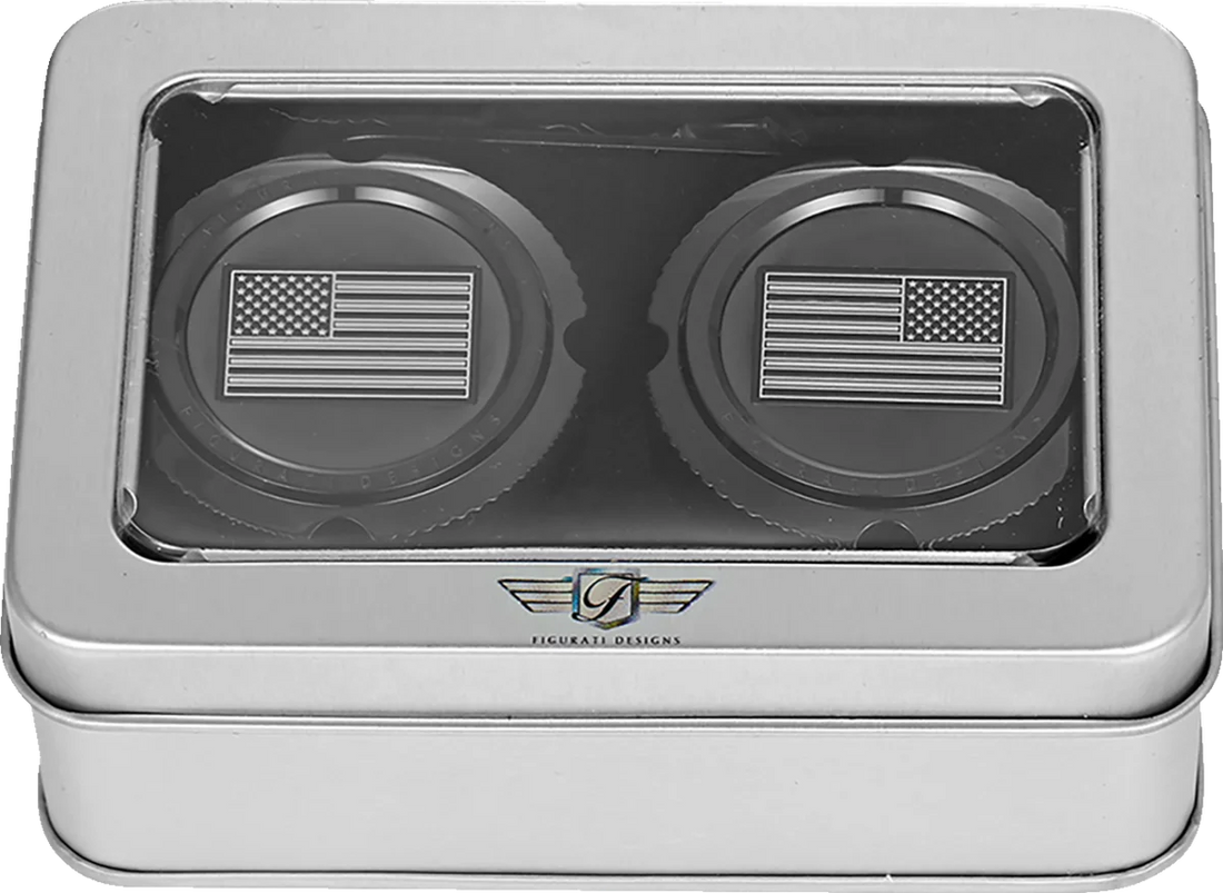 Figurati Designs Axle Nut Cover - Front - Stainless Steel - American Flag - Contrast Cut - Reversed - Black - Back View