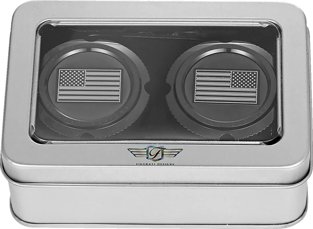 Figurati Designs Axle Nut Cover - Front - Stainless Steel - American Flag - Contrast Cut - Reversed - Black - Back View