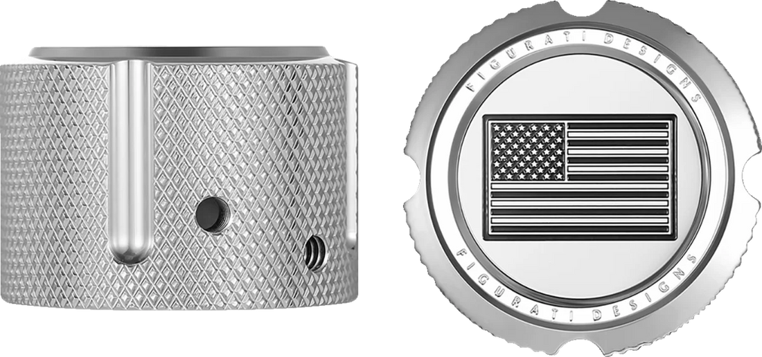 Figurati Designs Axle Nut Cover - Front - Stainless Steel - American Flag - Contrast Cut - Reversed - Silver - Side View