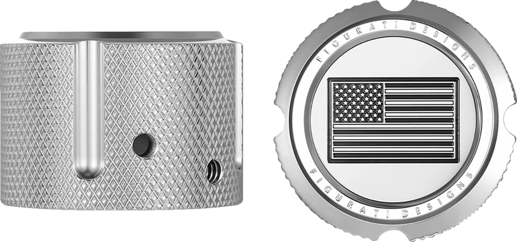 Figurati Designs Axle Nut Cover - Front - Stainless Steel - American Flag - Contrast Cut - Reversed - Silver - Side View