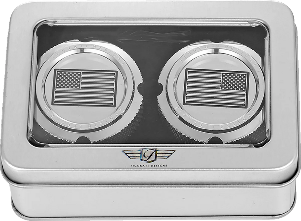 Figurati Designs Axle Nut Cover - Front - Stainless Steel - American Flag - Contrast Cut - Reversed - Silver - Back View