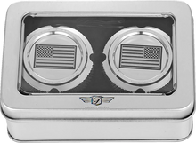 Load image into Gallery viewer, Figurati Designs Axle Nut Cover - Front - Stainless Steel - American Flag - Contrast Cut - Reversed - Silver - Back View