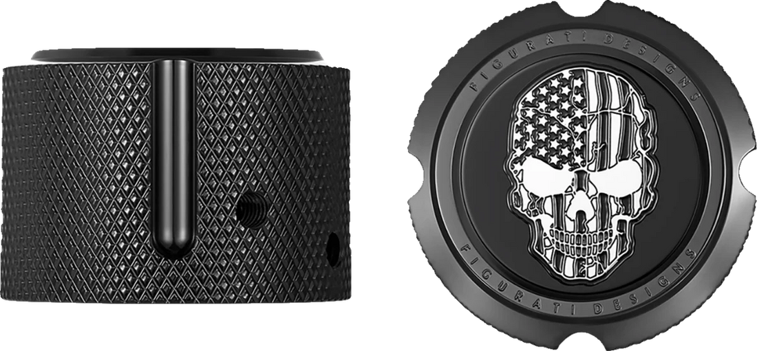 Figurati Designs Axle Nut Cover - Front - Stainless Steel - American Flag Skull - Contrast Cut - Black - Side View