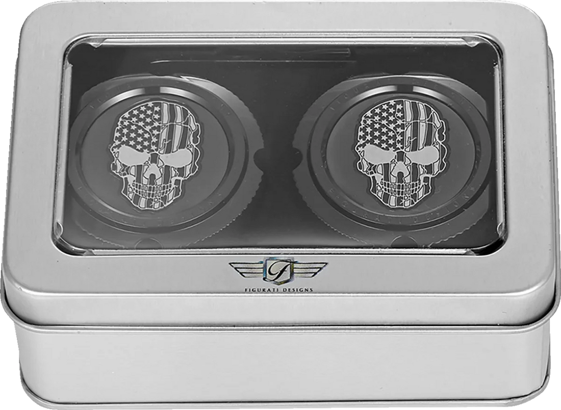 Figurati Designs Axle Nut Cover - Front - Stainless Steel - American Flag Skull - Contrast Cut - Black - Back View