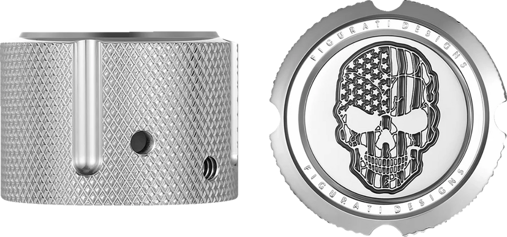 Figurati Designs Axle Nut Cover - Front - Stainless Steel - American Flag Skull - Contrast Cut - Silver - Side View
