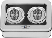 Load image into Gallery viewer, Figurati Designs Axle Nut Cover - Front - Stainless Steel - American Flag Skull - Contrast Cut - Silver - Detail View