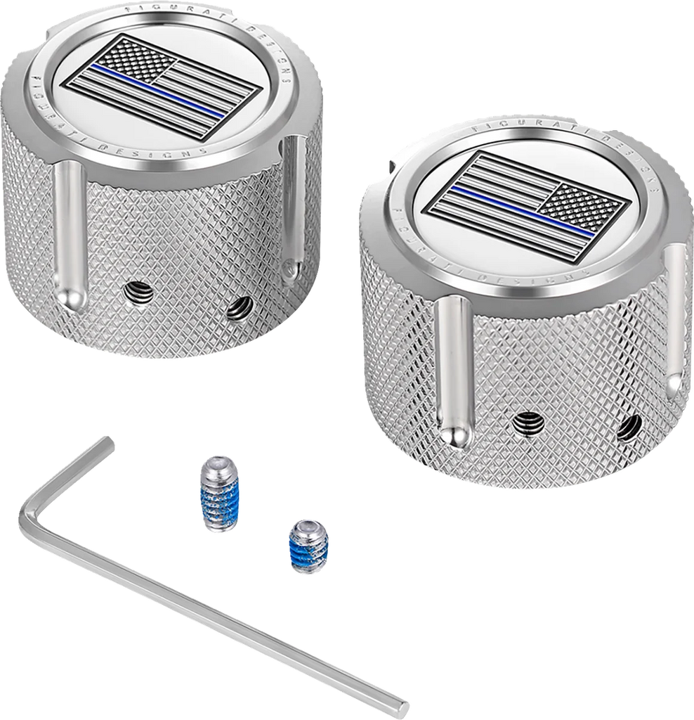 Figurati Designs Axle Nut Cover - Front - Stainless Steel - Blue Line Flag - Silver - Main Product View