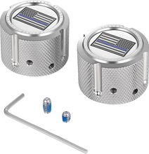 Load image into Gallery viewer, Figurati Designs Axle Nut Cover - Front - Stainless Steel - Blue Line Flag - Silver - Main Product View