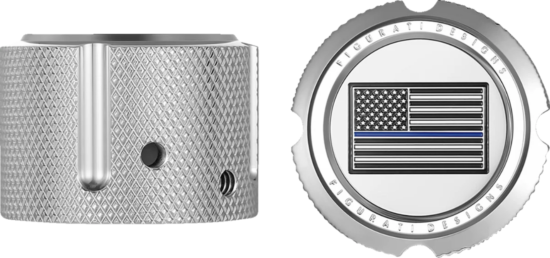 Figurati Designs Axle Nut Cover - Front - Stainless Steel - Blue Line Flag - Silver - Side View