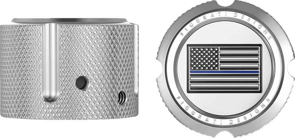 Figurati Designs Axle Nut Cover - Front - Stainless Steel - Blue Line Flag - Silver - Side View