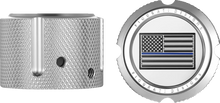 Load image into Gallery viewer, Figurati Designs Axle Nut Cover - Front - Stainless Steel - Blue Line Flag - Silver - Side View
