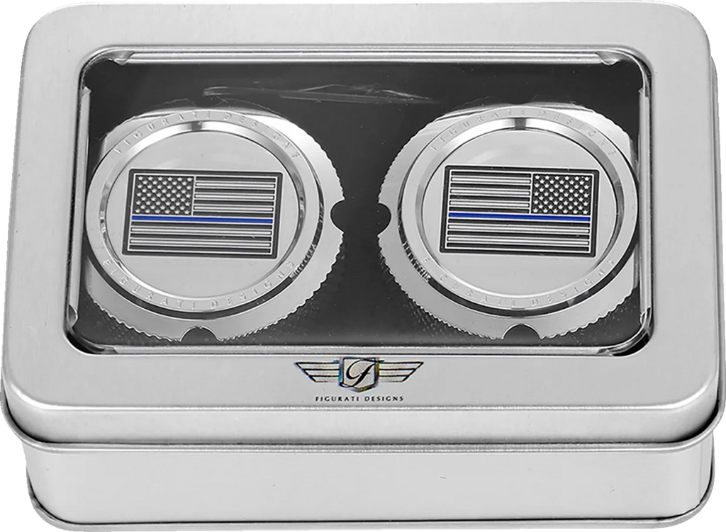 Figurati Designs Axle Nut Cover - Front - Stainless Steel - Blue Line Flag - Silver - Back View