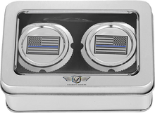 Load image into Gallery viewer, Figurati Designs Axle Nut Cover - Front - Stainless Steel - Blue Line Flag - Silver - Back View