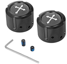 Load image into Gallery viewer, Figurati Designs Axle Nut Cover - Front - Stainless Steel - Cross - Black - Main Product View