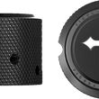 Load image into Gallery viewer, Figurati Designs Axle Nut Cover - Front - Stainless Steel - Cross - Black - Side View