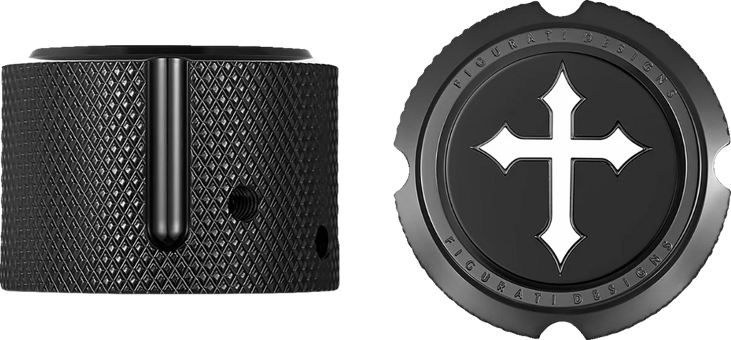 Figurati Designs Axle Nut Cover - Front - Stainless Steel - Cross - Black - Side View