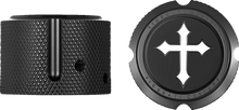 Load image into Gallery viewer, Figurati Designs Axle Nut Cover - Front - Stainless Steel - Cross - Black - Side View