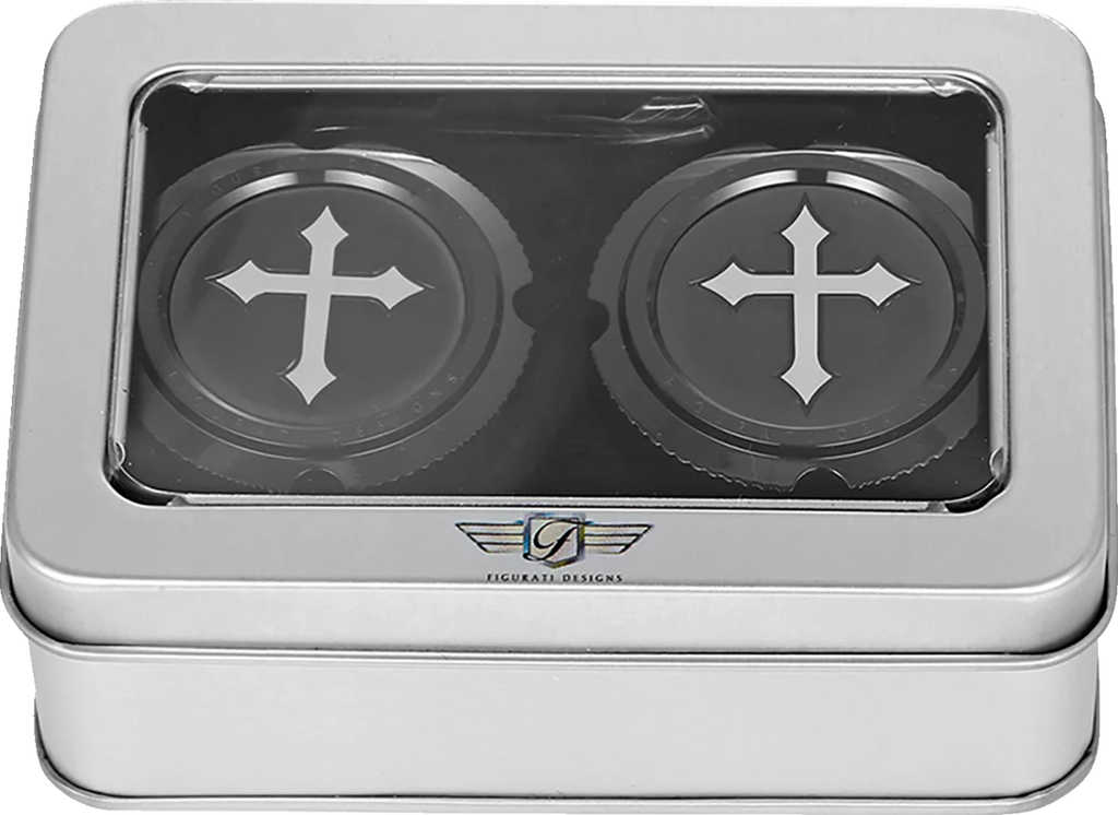 Figurati Designs Axle Nut Cover - Front - Stainless Steel - Cross - Black - Back View
