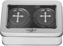 Load image into Gallery viewer, Figurati Designs Axle Nut Cover - Front - Stainless Steel - Cross - Black - Back View