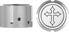 Load image into Gallery viewer, Figurati Designs Axle Nut Cover - Front - Stainless Steel - Cross - Silver - Main Product View