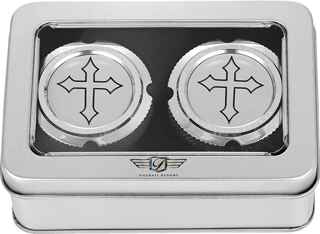Figurati Designs Axle Nut Cover - Front - Stainless Steel - Cross - Silver - Side View