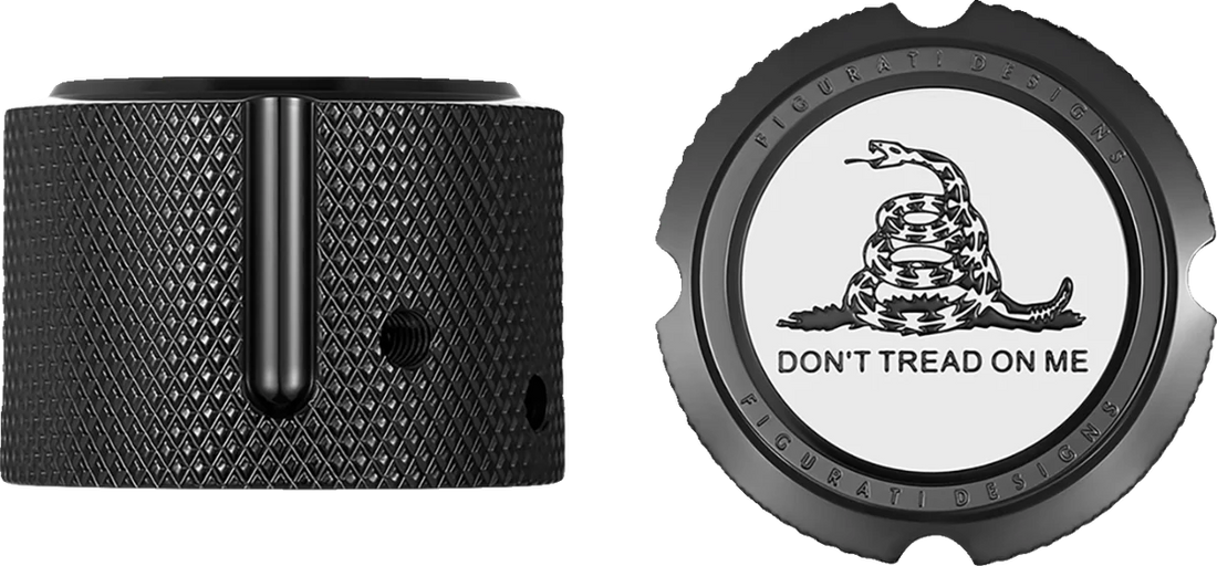 Figurati Designs Axle Nut Cover - Front - Stainless Steel - Don't Tread On Me - Black - Side View