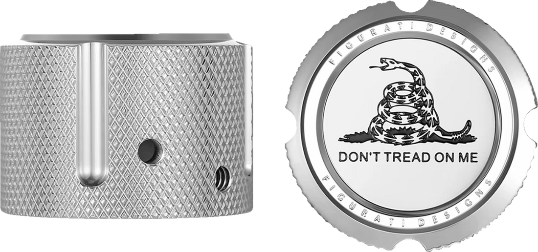 Figurati Designs Axle Nut Cover - Front - Stainless Steel - Don't Tread On Me - Silver - Side View