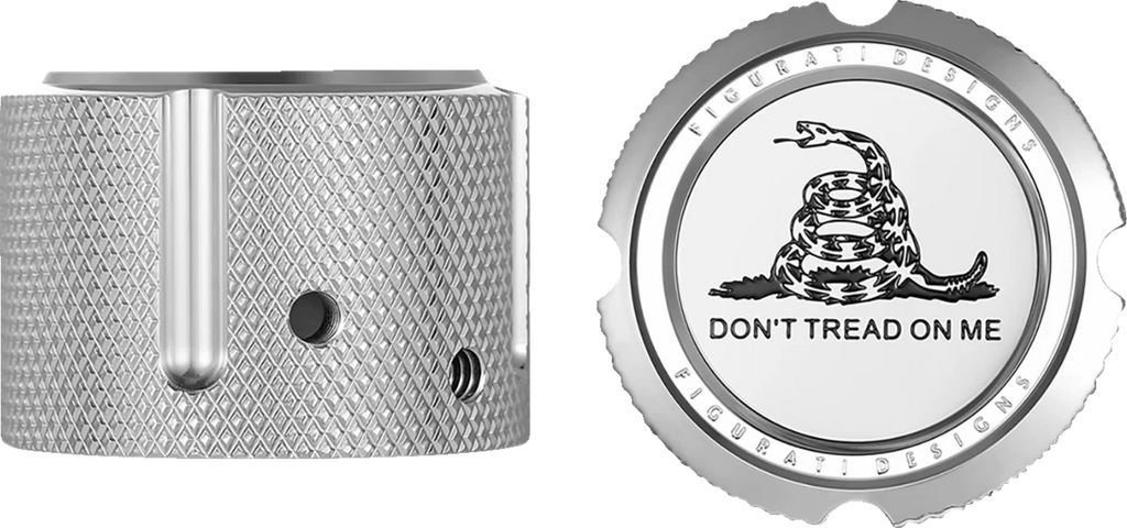 Figurati Designs Axle Nut Cover - Front - Stainless Steel - Don't Tread On Me - Silver - Side View