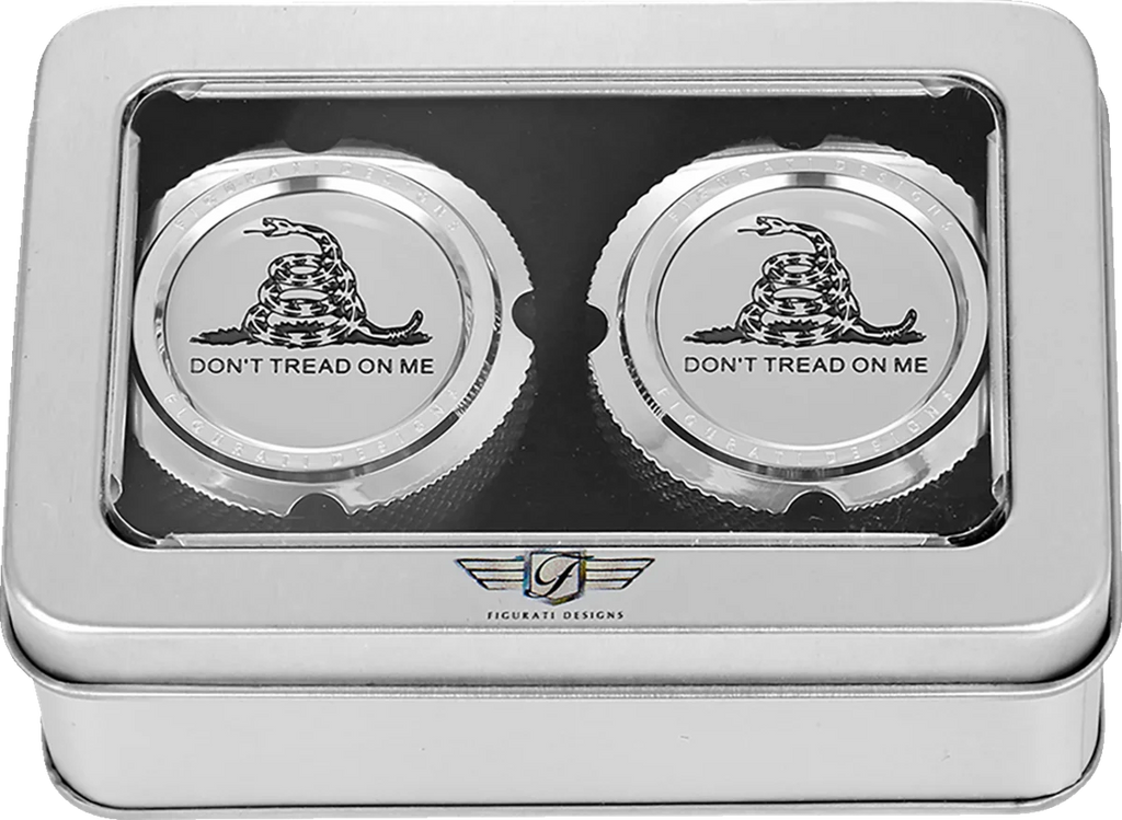 Figurati Designs Axle Nut Cover - Front - Stainless Steel - Don't Tread On Me - Silver - Detail View