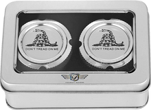 Load image into Gallery viewer, Figurati Designs Axle Nut Cover - Front - Stainless Steel - Don't Tread On Me - Silver - Detail View