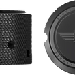 Load image into Gallery viewer, Figurati Designs Axle Nut Cover - Front - Stainless Steel - Figurati Designs Logo - Black - Side View