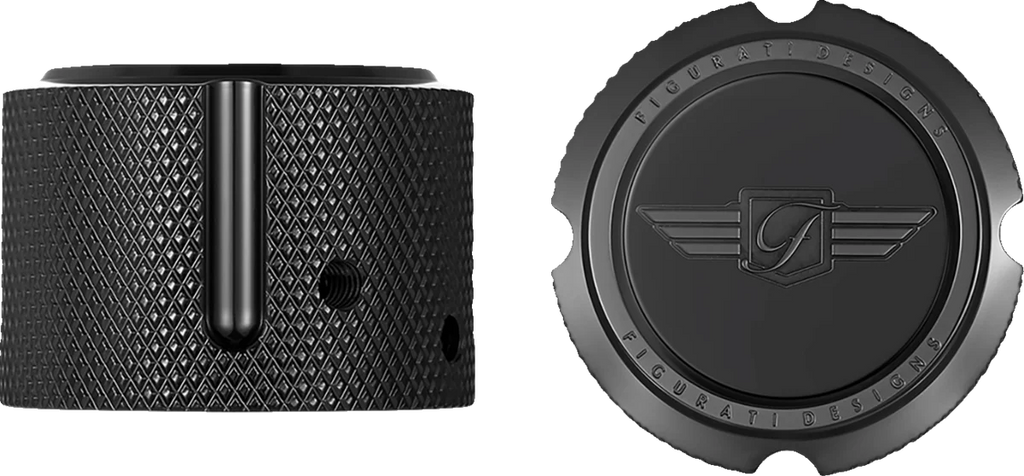 Figurati Designs Axle Nut Cover - Front - Stainless Steel - Figurati Designs Logo - Black - Side View
