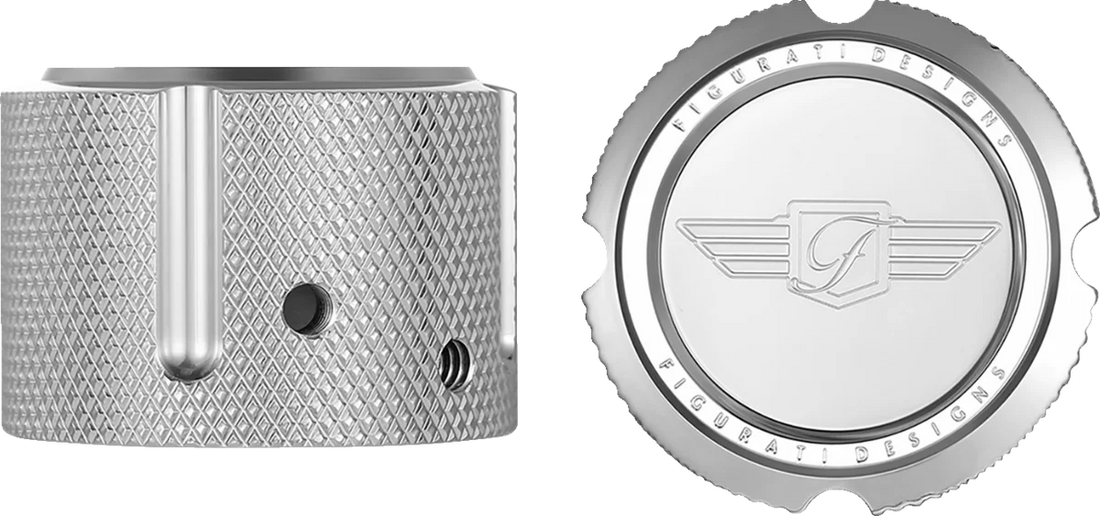 Figurati Designs Axle Nut Cover - Front - Stainless Steel - Figurati Designs Logo - Silver - Side View
