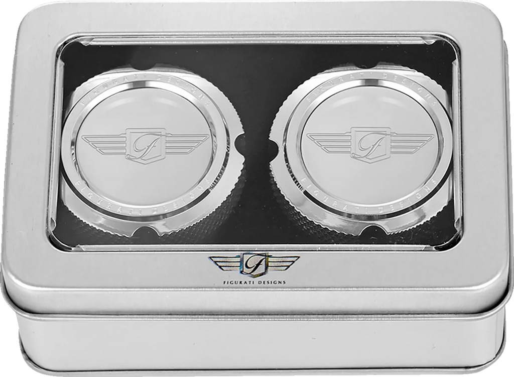 Figurati Designs Axle Nut Cover - Front - Stainless Steel - Figurati Designs Logo - Silver - Detail View