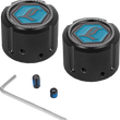 Load image into Gallery viewer, Figurati Designs Axle Nut Cover - Front - Stainless Steel - Legends Suspension Logo - Black - Main Product View