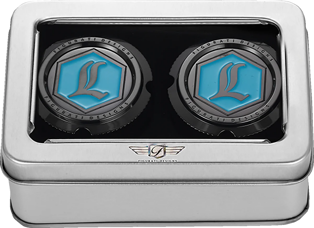 Figurati Designs Axle Nut Cover - Front - Stainless Steel - Legends Suspension Logo - Black - Back View