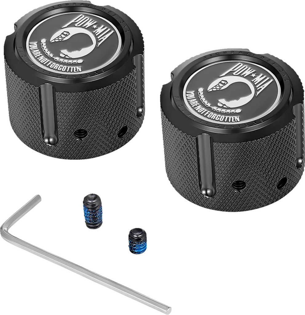 Figurati Designs Axle Nut Cover - Front - Stainless Steel - POW MIA - Black - Main Product View