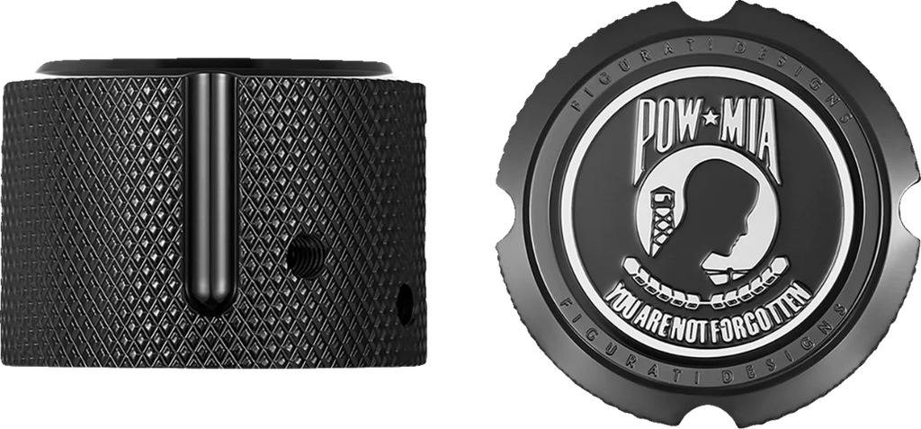 Figurati Designs Axle Nut Cover - Front - Stainless Steel - POW MIA - Black - Side View
