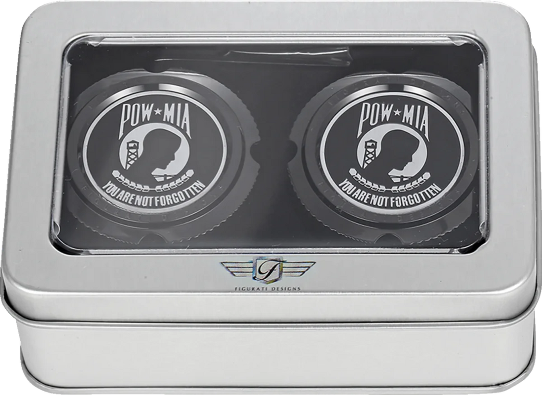 Figurati Designs Axle Nut Cover - Front - Stainless Steel - POW MIA - Black - Back View