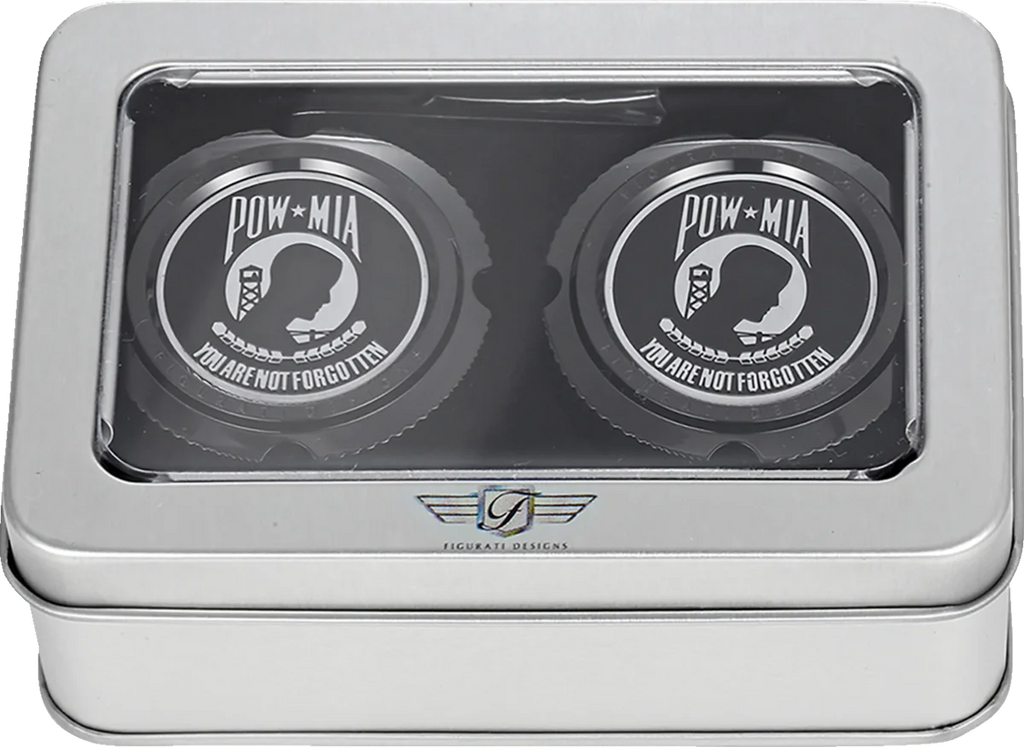 Figurati Designs Axle Nut Cover - Front - Stainless Steel - POW MIA - Black - Back View