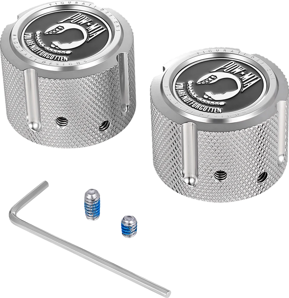 Figurati Designs Axle Nut Cover - Front - Stainless Steel - POW MIA - Silver - Main Product View