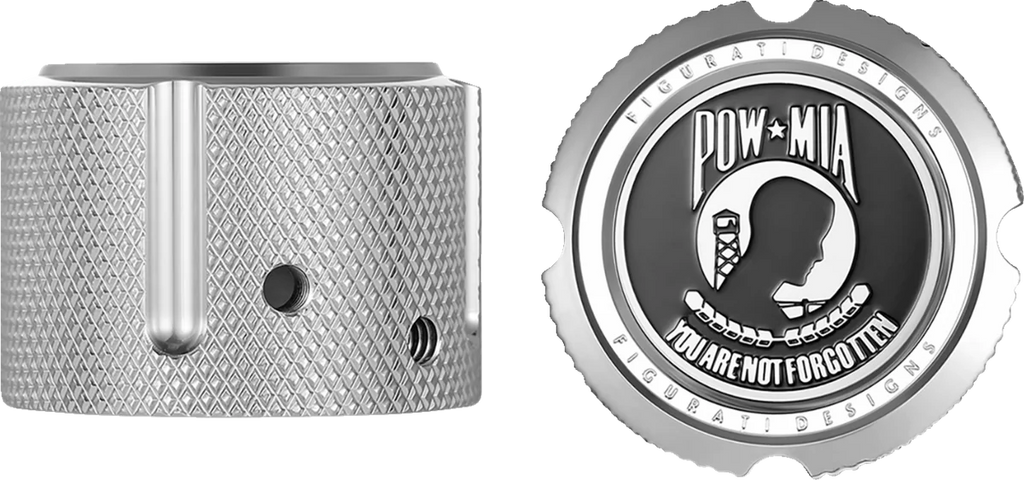 Figurati Designs Axle Nut Cover - Front - Stainless Steel - POW MIA - Silver - Side View