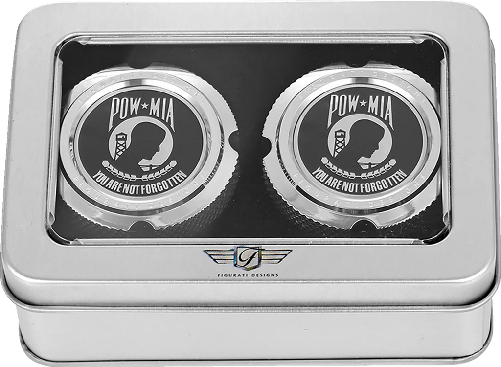 Figurati Designs Axle Nut Cover - Front - Stainless Steel - POW MIA - Silver - Back View