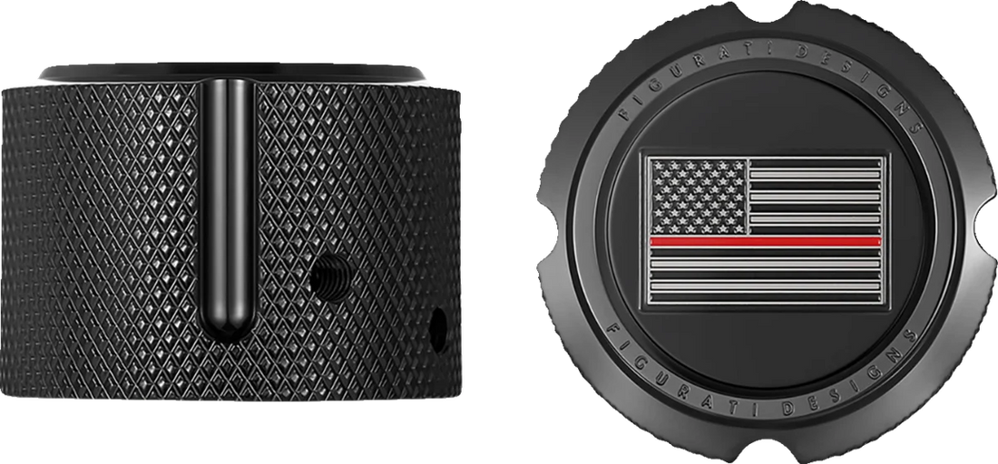 Figurati Designs Axle Nut Cover - Front - Stainless Steel - Red Line Flag - Black - Side View